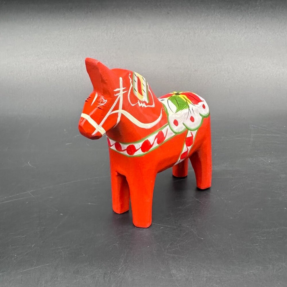Dala Horse Swedish Hand Painted Red Wooden Folk Art Figurine Scandinavian Decor